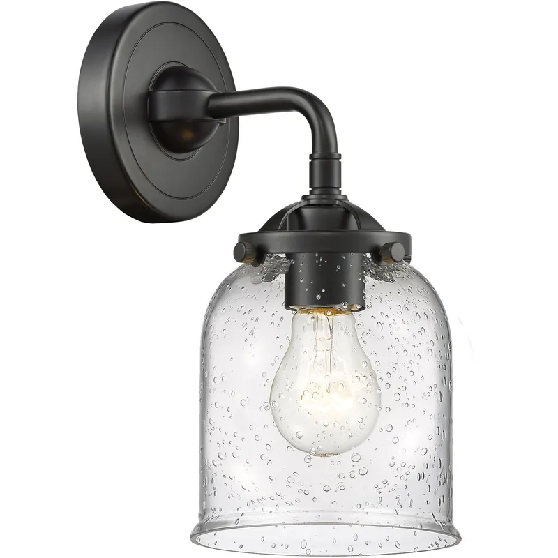 Nouveau Small Bell 1 Light 5 inch Oil Rubbed Bronze Sconce Wall Light in Seedy Glass, Nouveau