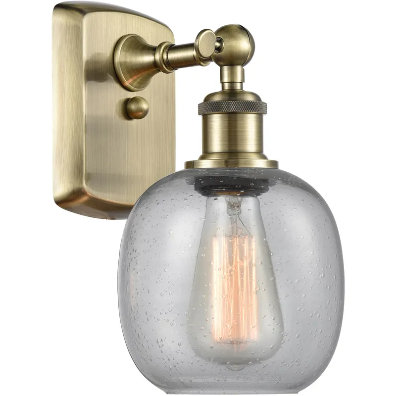 Ballston Belfast LED 6 inch Antique Brass Sconce Wall Light in Seedy Glass, Ballston