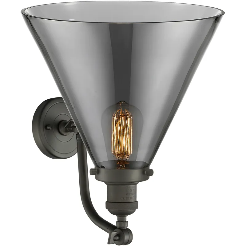 Franklin Restoration X-Large Cone 1 Light 12 inch Oil Rubbed Bronze Sconce Wall Light in Light Smoke Glass, Franklin Restoration