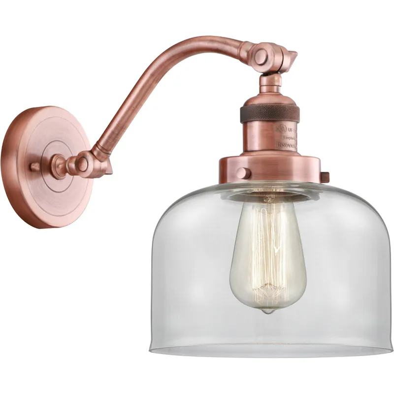 Franklin Restoration Large Bell LED 8 inch Antique Copper Sconce Wall Light in Clear Glass, Franklin Restoration