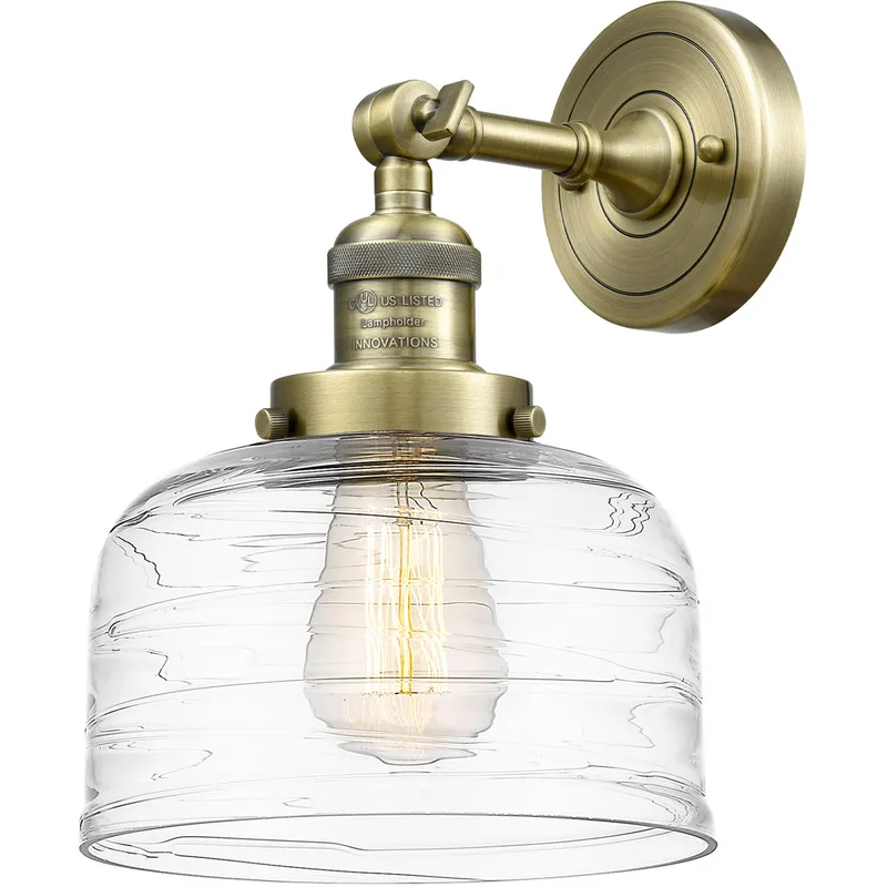 Franklin Restoration Bell LED 8 inch Antique Brass Sconce Wall Light in Clear Deco Swirl Glass