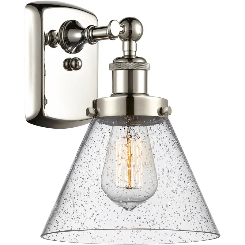 Ballston Large Cone 1 Light 8 inch Polished Nickel Sconce Wall Light in Seedy Glass