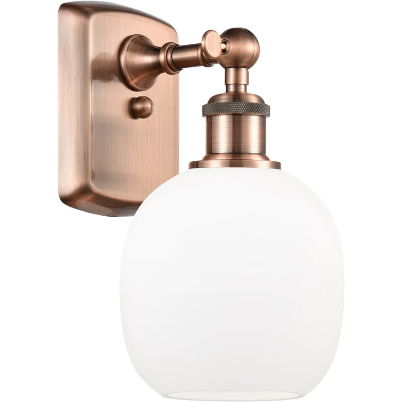 Ballston Belfast LED 6 inch Antique Copper Sconce Wall Light in Matte White Glass, Ballston