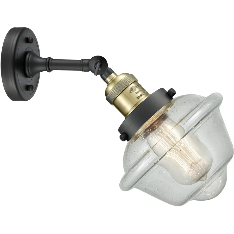 Franklin Restoration Small Oxford 1 Light 8 inch Black Antique Brass Sconce Wall Light in Seedy Glass, Franklin Restoration