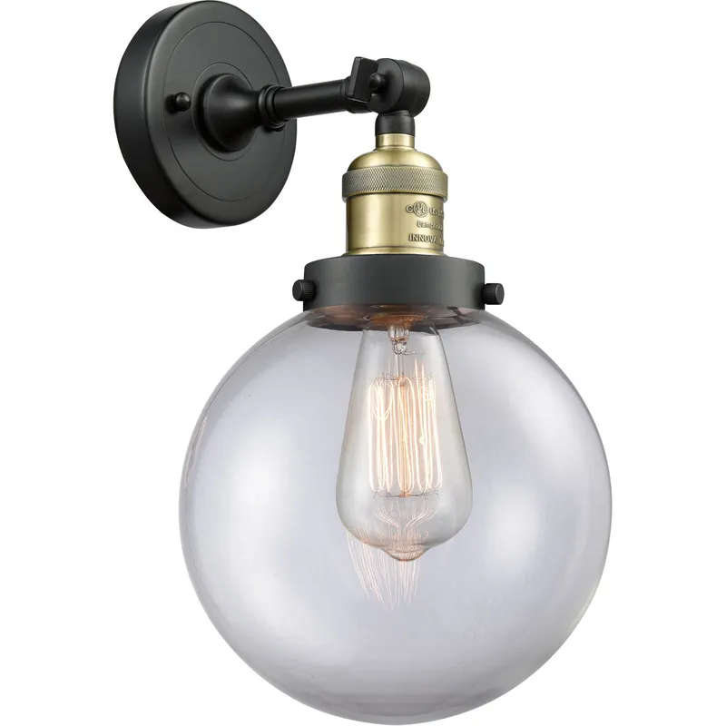 Franklin Restoration Large Beacon LED 8 inch Black Antique Brass Sconce Wall Light in Clear Glass, Franklin Restoration