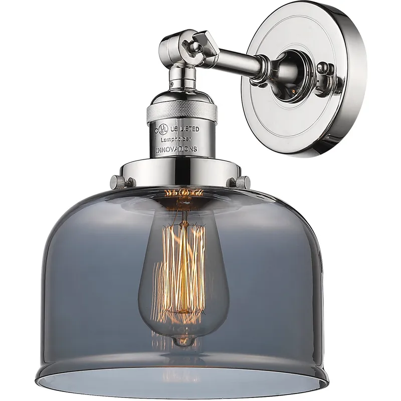 Franklin Restoration Large Bell LED 8 inch Polished Nickel Sconce Wall Light in Plated Smoke Glass, Franklin Restoration