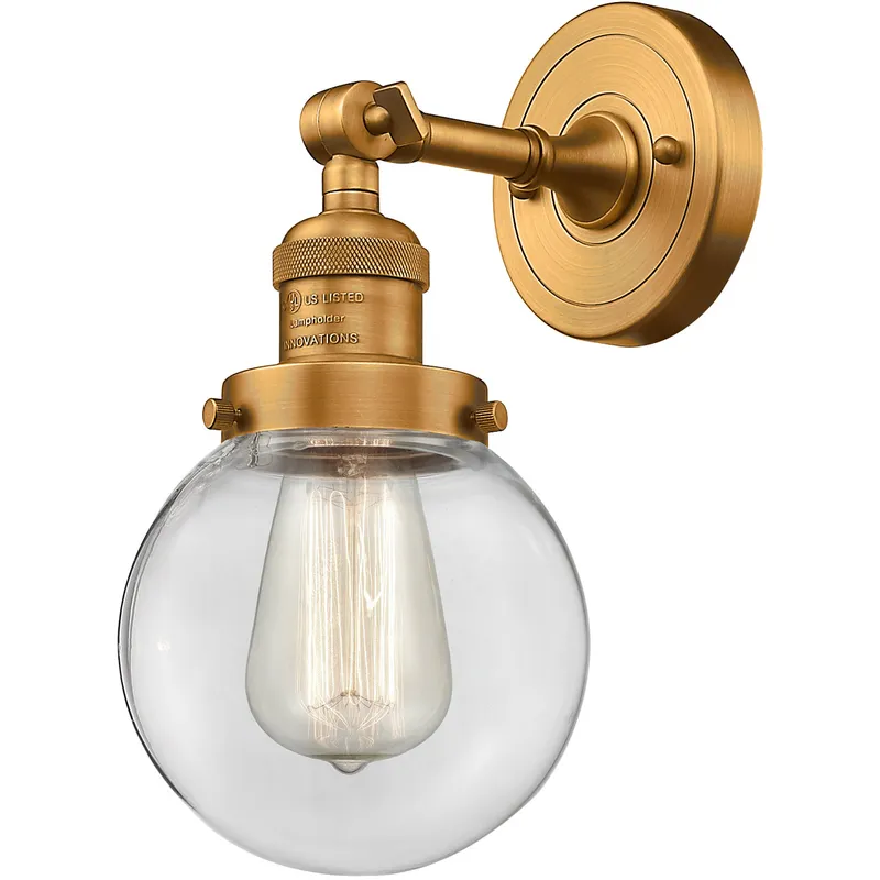 Franklin Restoration Beacon LED 6 inch Brushed Brass Sconce Wall Light in Clear Glass, Franklin Restoration