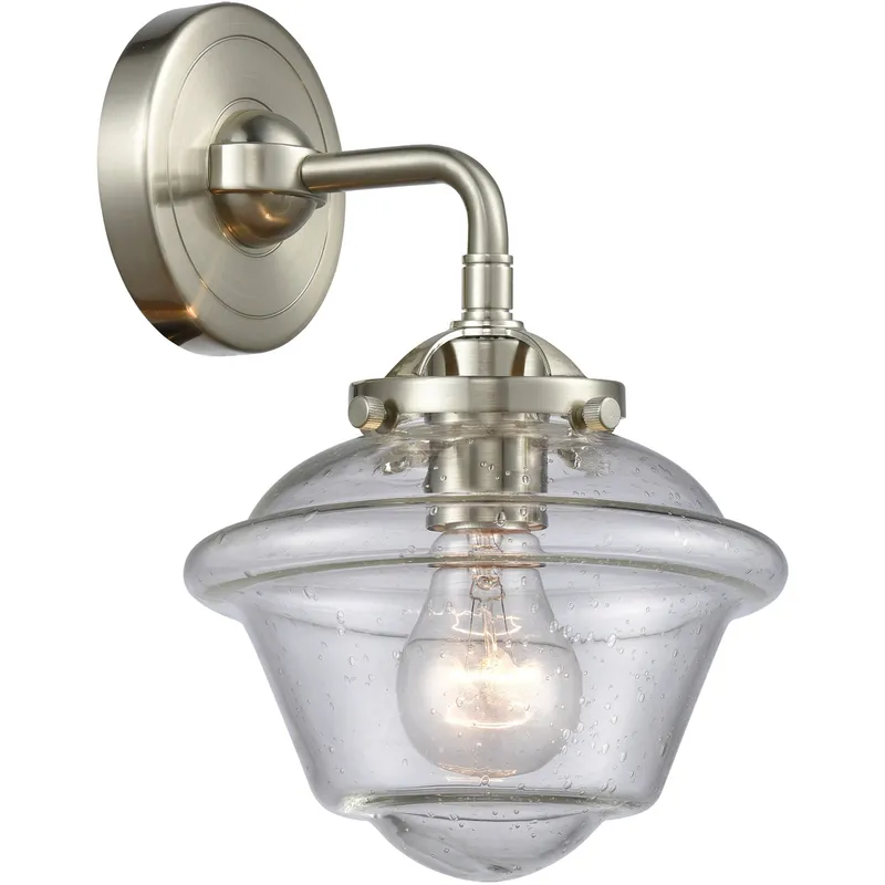 Nouveau Small Oxford LED 7.5 inch Brushed Satin Nickel Sconce Wall Light in Seedy Glass, Nouveau