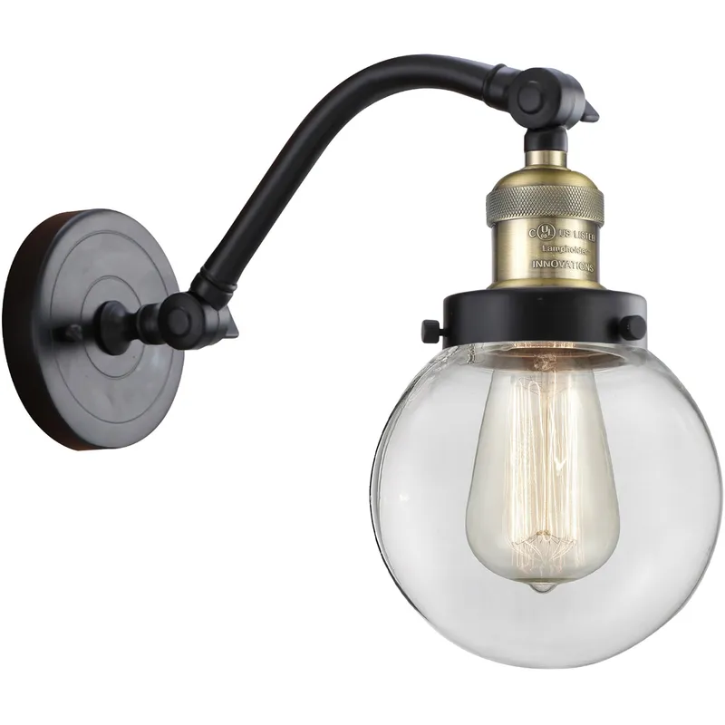 Franklin Restoration Beacon LED 6 inch Black Antique Brass Sconce Wall Light in Clear Glass, Franklin Restoration