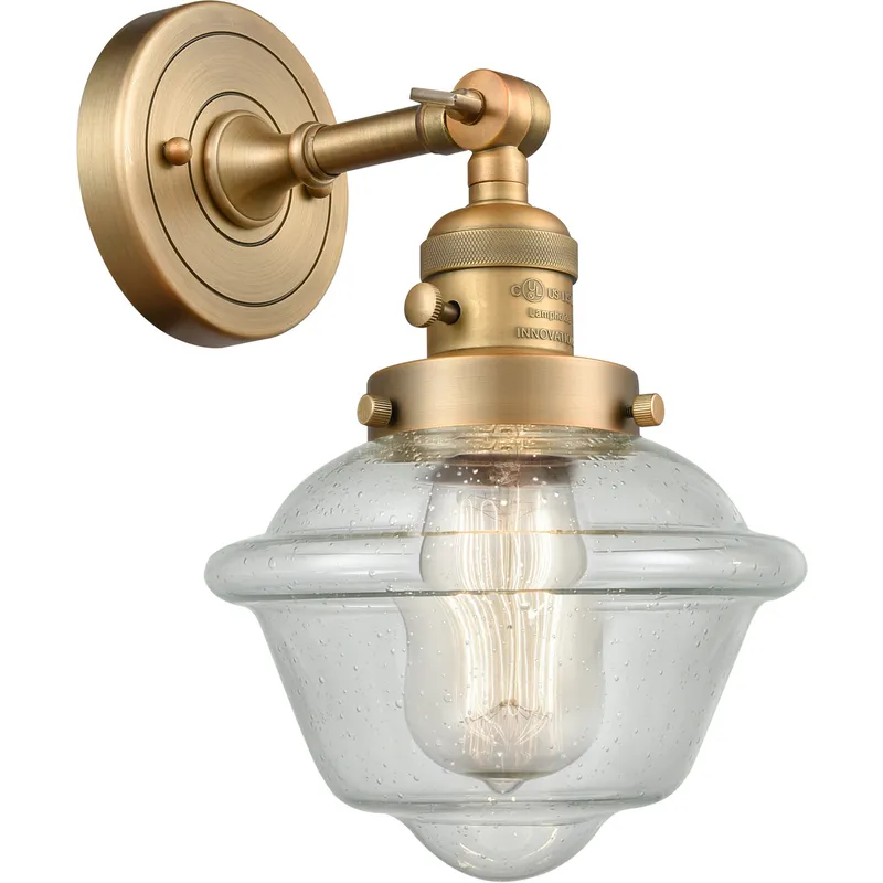 Franklin Restoration Small Oxford 1 Light 8 inch Brushed Brass Sconce Wall Light in Seedy Glass, Franklin Restoration