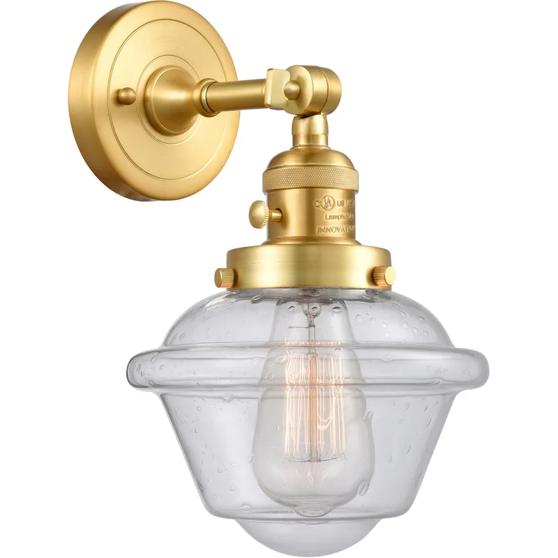Franklin Restoration Small Oxford 1 Light 8 inch Satin Gold Sconce Wall Light in Seedy Glass, Franklin Restoration