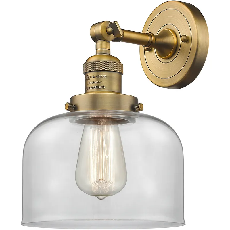 Franklin Restoration Large Bell LED 8 inch Brushed Brass Sconce Wall Light in Clear Glass, Franklin Restoration