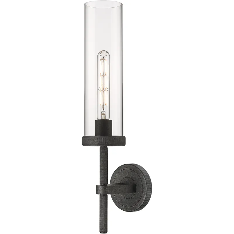 Lincoln Sconce Wall Light in Clear Glass, Weathered Zinc