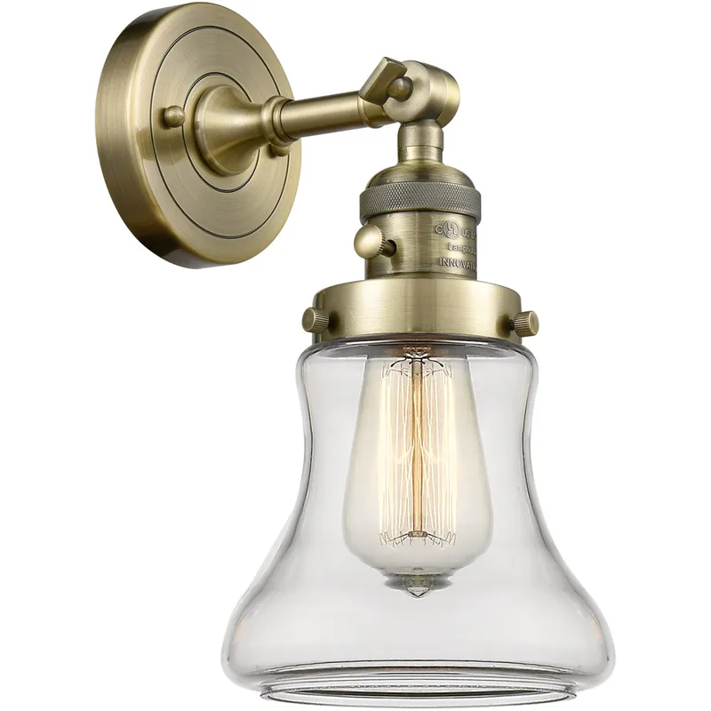 Franklin Restoration Bellmont LED 6.5 inch Antique Brass Sconce Wall Light in Clear Glass, Franklin Restoration