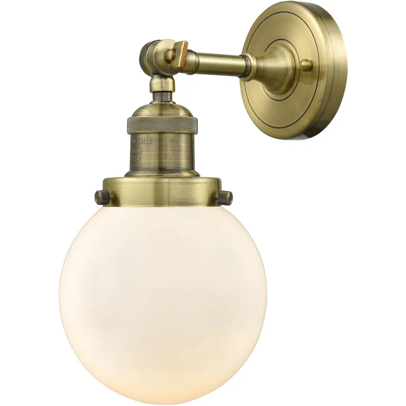 Franklin Restoration Beacon LED 6 inch Antique Brass Sconce Wall Light in Matte White Glass, Franklin Restoration