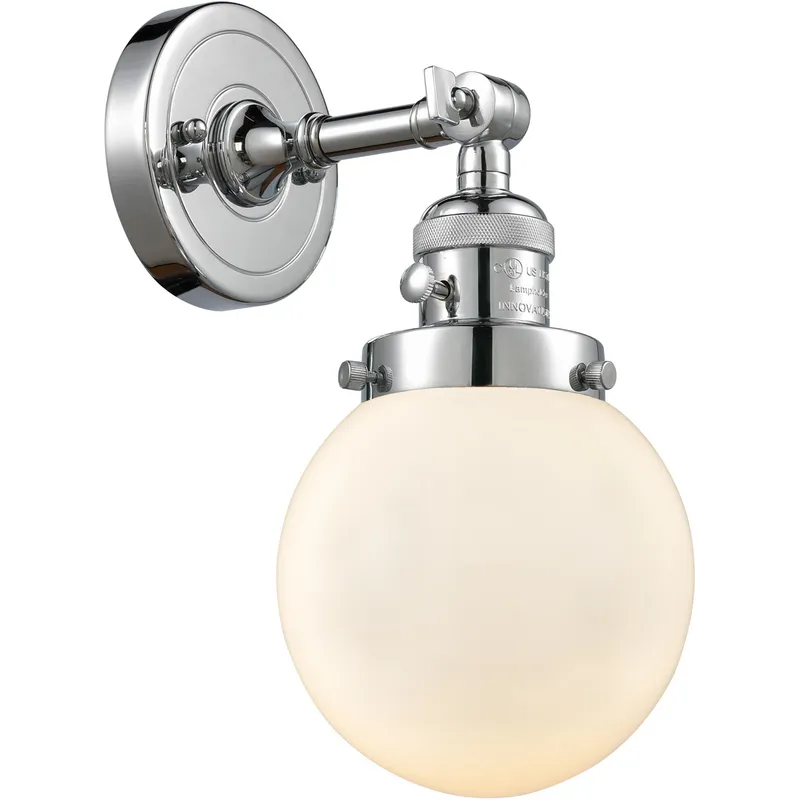 Franklin Restoration Beacon 1 Light 6 inch Polished Chrome Sconce Wall Light in Matte White Glass, Franklin Restoration