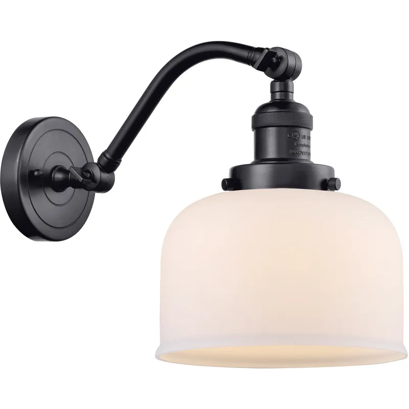 Franklin Restoration Large Bell LED 8 inch Matte Black Sconce Wall Light in Matte White Glass, Franklin Restoration