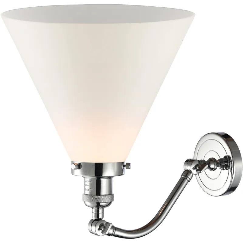 Franklin Restoration X-Large Cone 1 Light 12 inch Polished Chrome Sconce Wall Light in Matte White Glass, Franklin Restoration