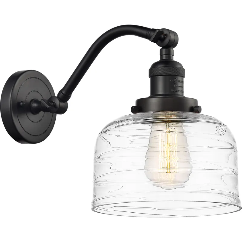 Franklin Restoration Bell LED 8 inch Oil Rubbed Bronze Sconce Wall Light in Clear Deco Swirl Glass