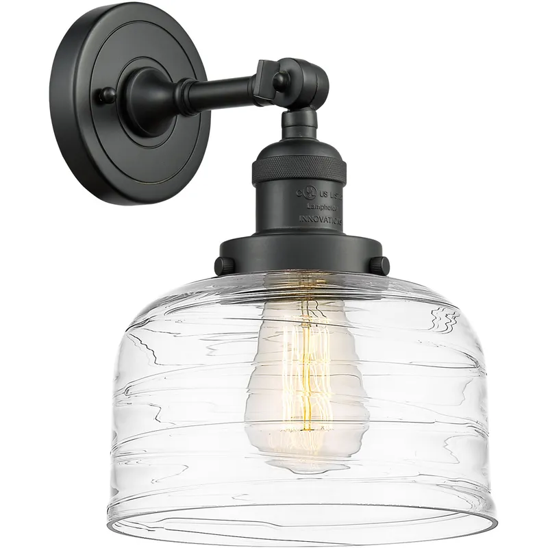 Franklin Restoration Bell LED 8 inch Matte Black Sconce Wall Light in Clear Deco Swirl Glass