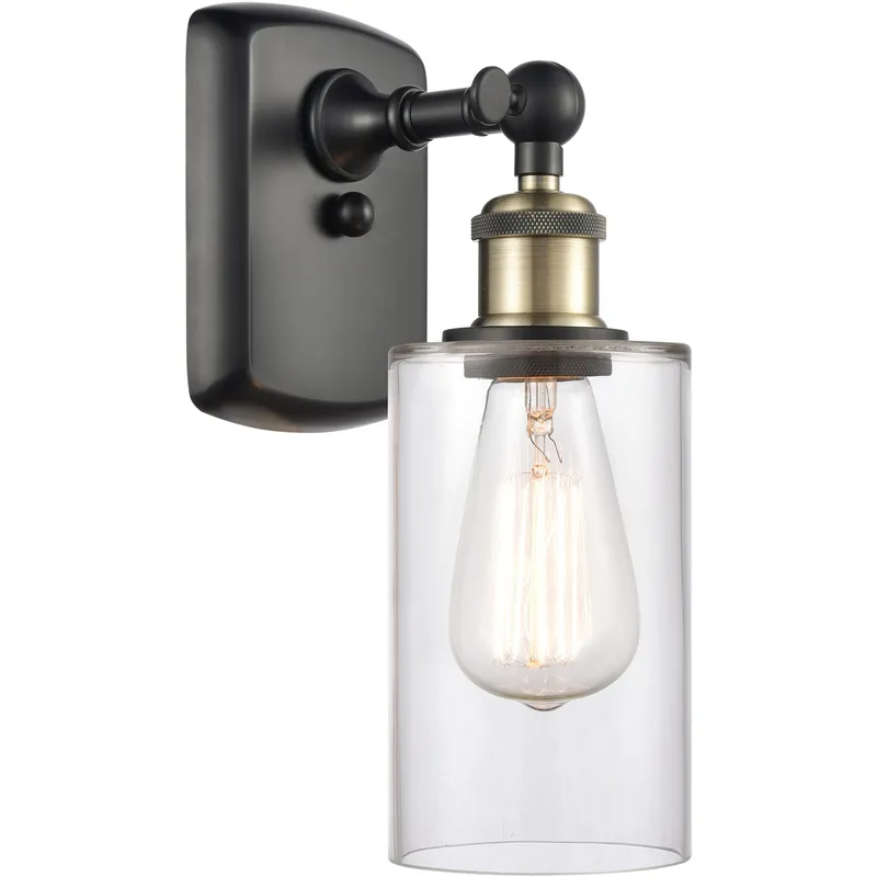 Ballston Clymer 1 Light 4 inch Black Antique Brass Sconce Wall Light in Clear Glass, Ballston