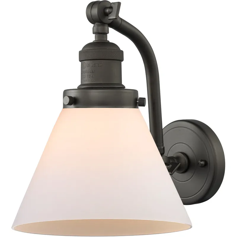 Franklin Restoration Large Cone LED 8 inch Oil Rubbed Bronze Sconce Wall Light in Matte White Glass, Franklin Restoration