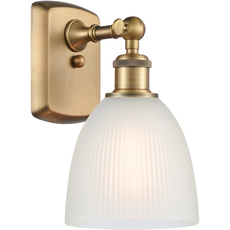 Ballston Castile LED 6 inch Brushed Brass Sconce Wall Light in White Glass, Ballston