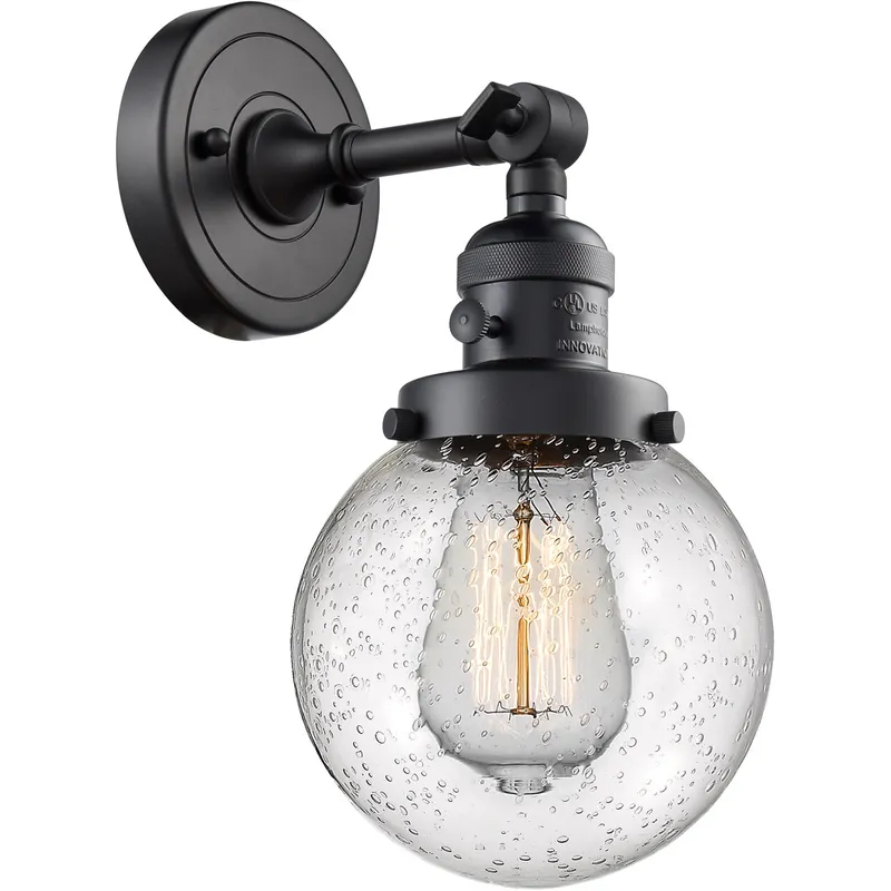 Franklin Restoration Beacon 1 Light 6 inch Matte Black Sconce Wall Light in Seedy Glass, Franklin Restoration
