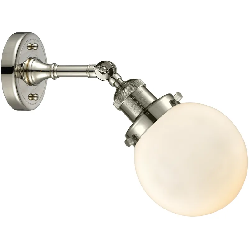 Franklin Restoration Beacon 1 Light 6 inch Polished Nickel Sconce Wall Light in Matte White Glass, Franklin Restoration
