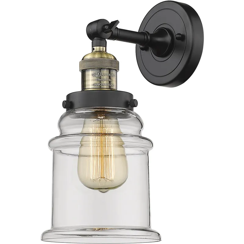Franklin Restoration Canton LED 7 inch Black Antique Brass Sconce Wall Light in Clear Glass, Franklin Restoration
