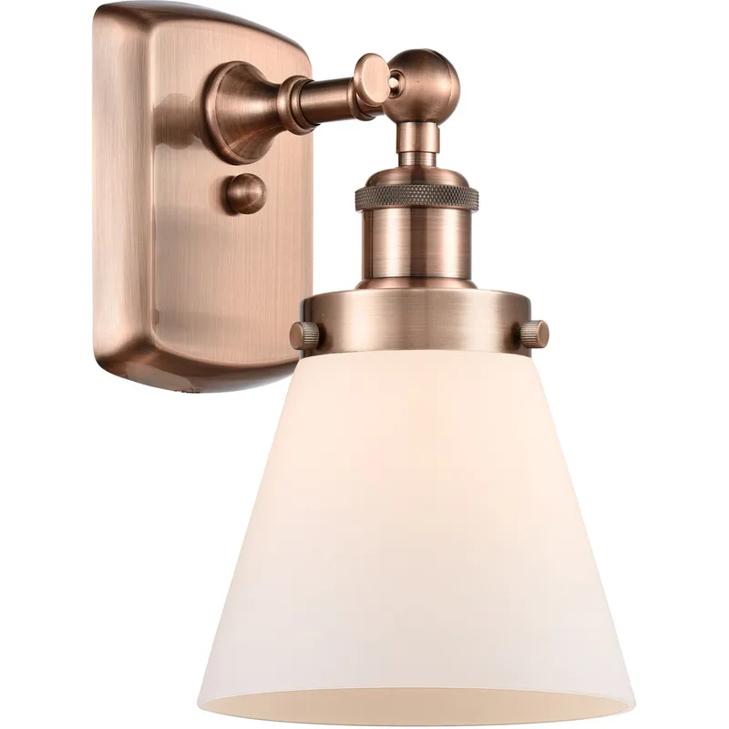 Ballston Small Cone LED 6 inch Antique Copper Sconce Wall Light in Matte White Glass