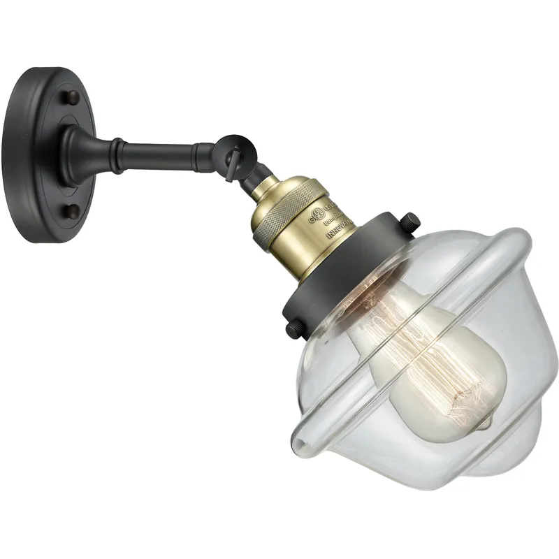 Franklin Restoration Small Oxford 1 Light 8 inch Black Antique Brass Sconce Wall Light in Clear Glass, Franklin Restoration