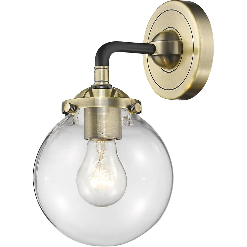 Nouveau Beacon LED 6 inch Black Antique Brass Sconce Wall Light in Clear Glass, Nouveau