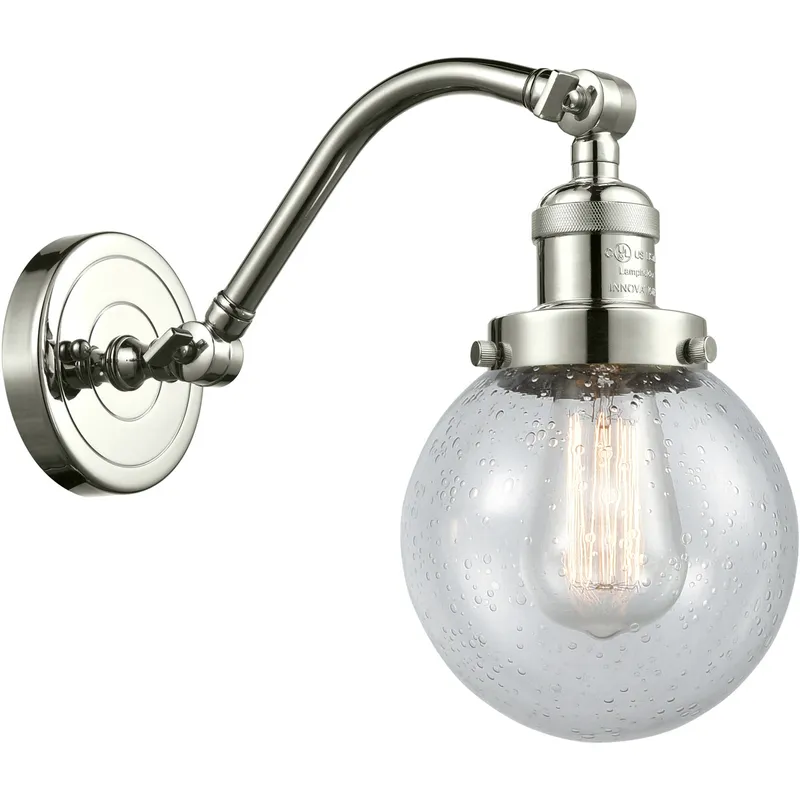 Franklin Restoration Beacon LED 6 inch Polished Nickel Sconce Wall Light in Seedy Glass, Franklin Restoration