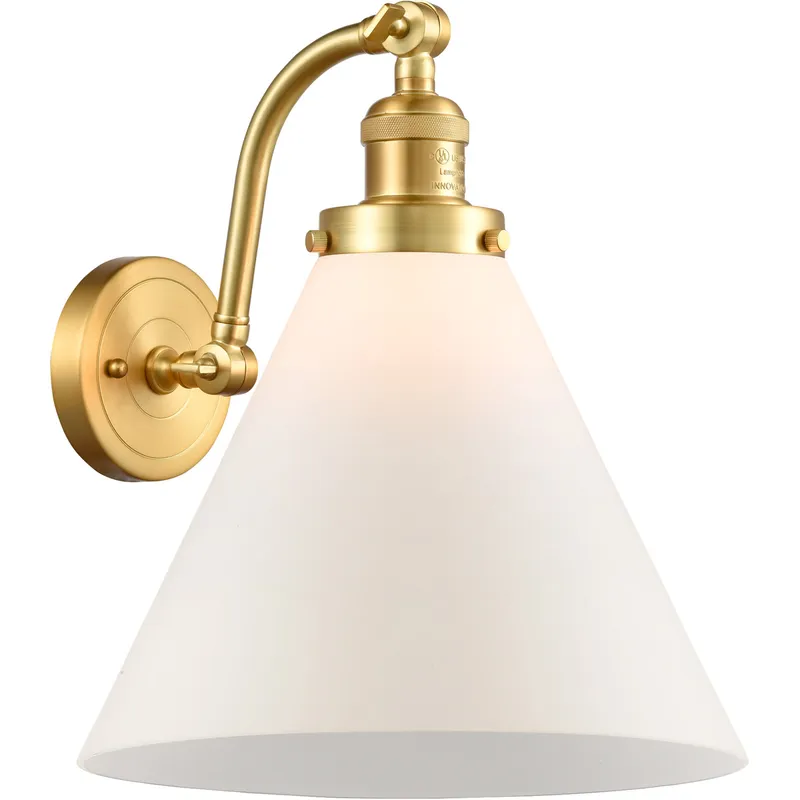 Franklin Restoration X-Large Cone 1 Light 12 inch Satin Gold Sconce Wall Light in Matte White Glass, Franklin Restoration