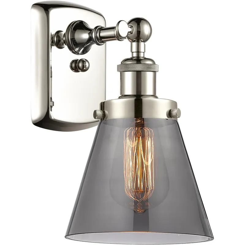 Ballston Small Cone LED 6 inch Polished Nickel Sconce Wall Light in Plated Smoke Glass