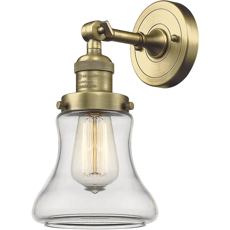 Franklin Restoration Bellmont 1 Light 7 inch Antique Brass Sconce Wall Light in Incandescent, Clear Glass, Franklin Restoration