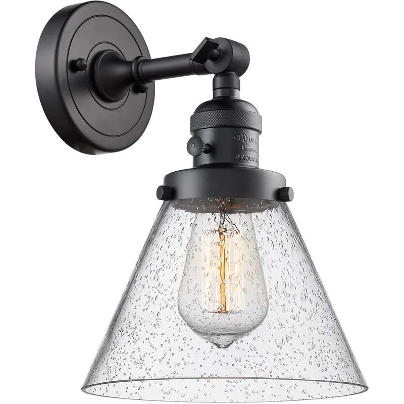 Franklin Restoration Large Cone 1 Light 8 inch Matte Black Sconce Wall Light in Seedy Glass, Franklin Restoration