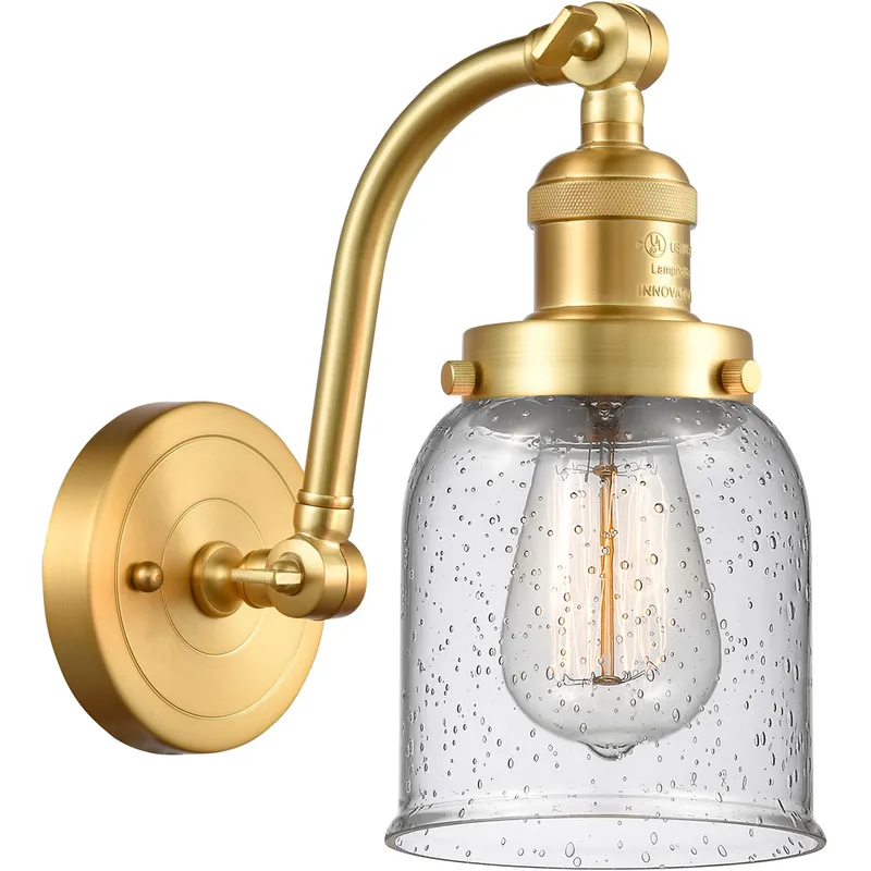 Franklin Restoration Small Bell 1 Light 5 inch Satin Gold Sconce Wall Light in Seedy Glass, Franklin Restoration