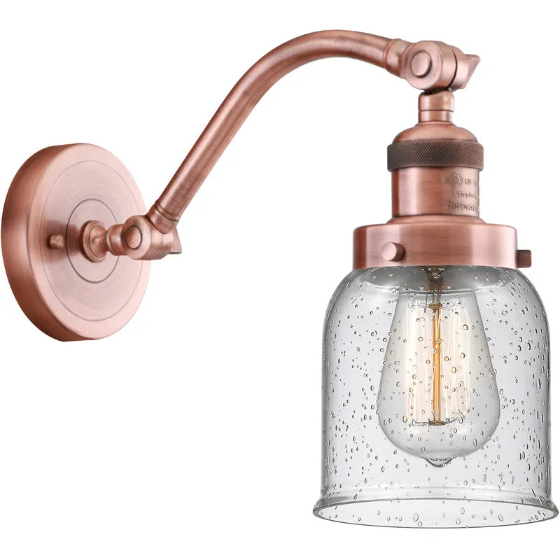Franklin Restoration Small Bell LED 5 inch Antique Copper Sconce Wall Light in Seedy Glass, Franklin Restoration
