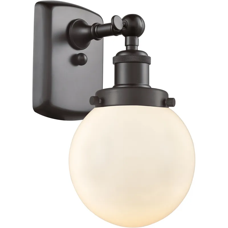 Ballston Beacon 1 Light 6 inch Oil Rubbed Bronze Sconce Wall Light in Matte White Glass, Ballston