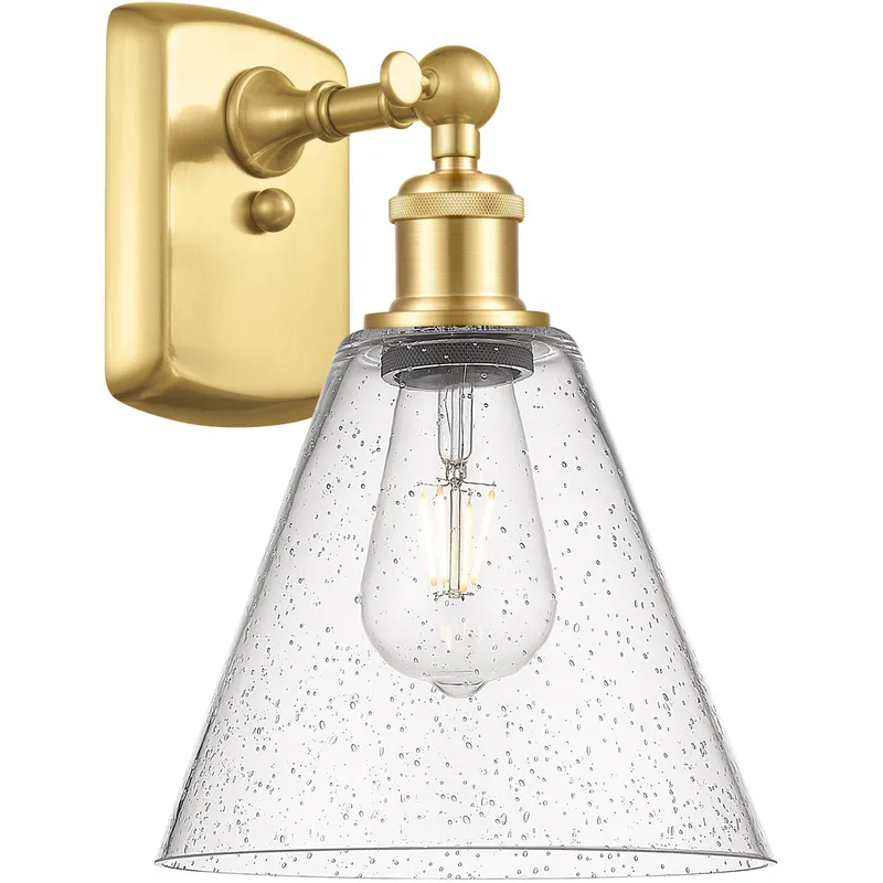 Ballston Ballston Cone 1 Light 8 inch Satin Gold Sconce Wall Light in Seedy Glass