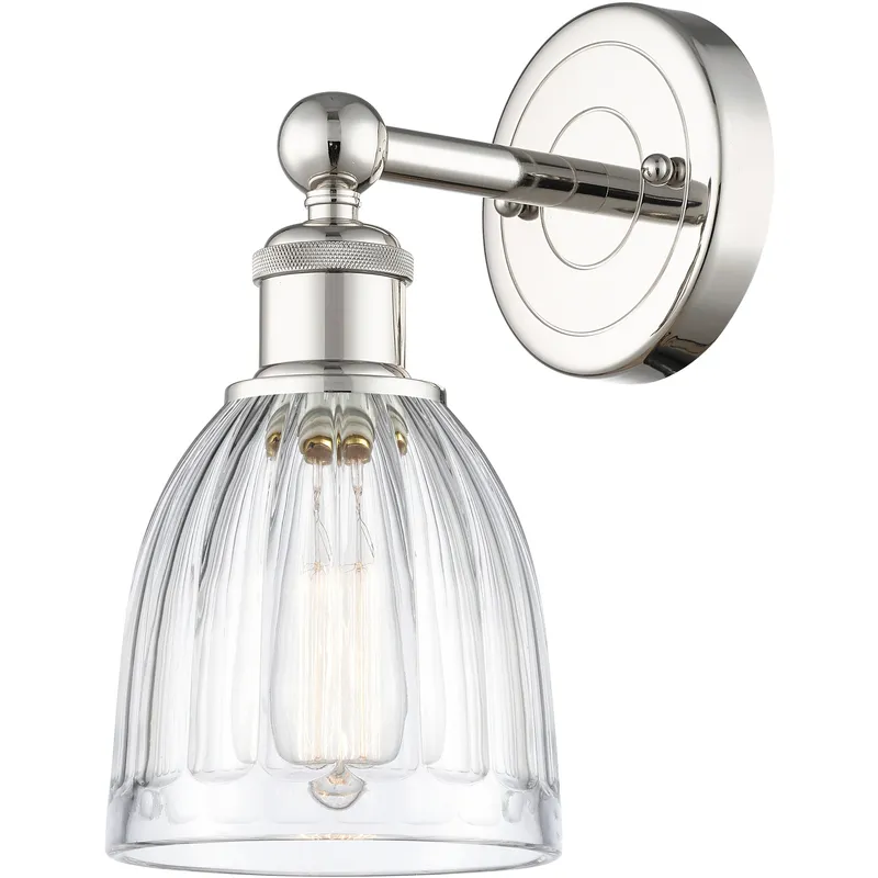 Brookfield Sconce Wall Light in Polished Nickel, Clear