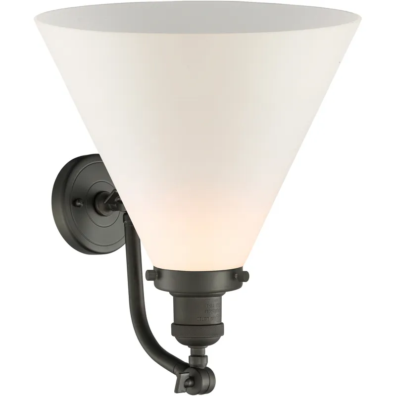 Franklin Restoration X-Large Cone 1 Light 12 inch Oil Rubbed Bronze Sconce Wall Light in Matte White Glass, Franklin Restoration