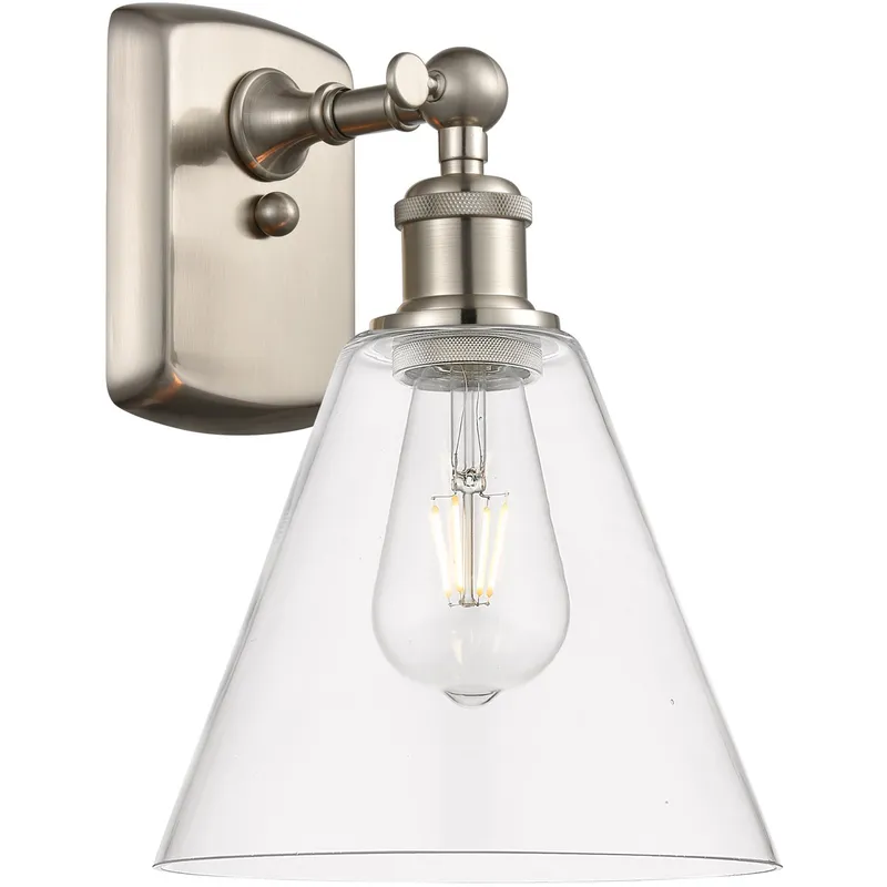 Ballston Ballston Cone 1 Light 8 inch Brushed Satin Nickel Sconce Wall Light in Clear Glass