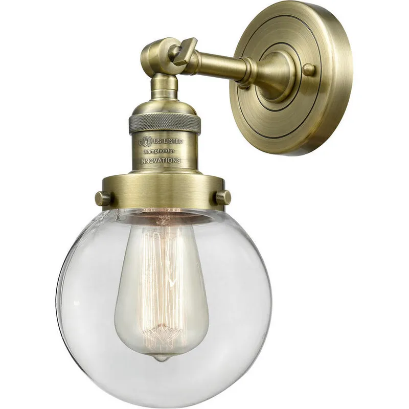 Franklin Restoration Beacon LED 6 inch Antique Brass Sconce Wall Light in Clear Glass, Franklin Restoration