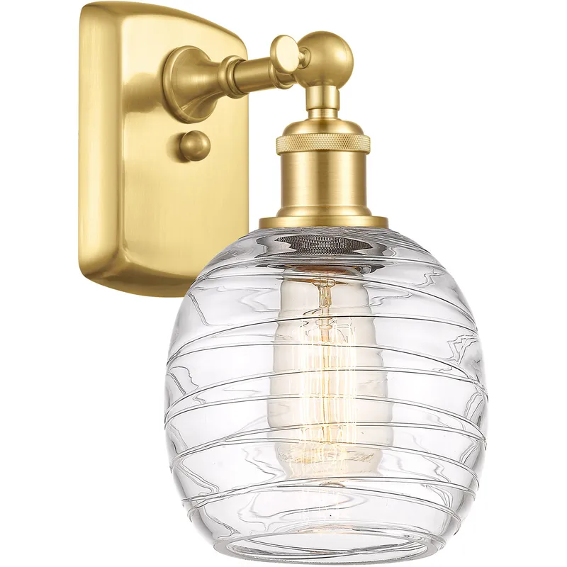 Ballston Belfast LED 6 inch Satin Gold Sconce Wall Light in Deco Swirl Glass
