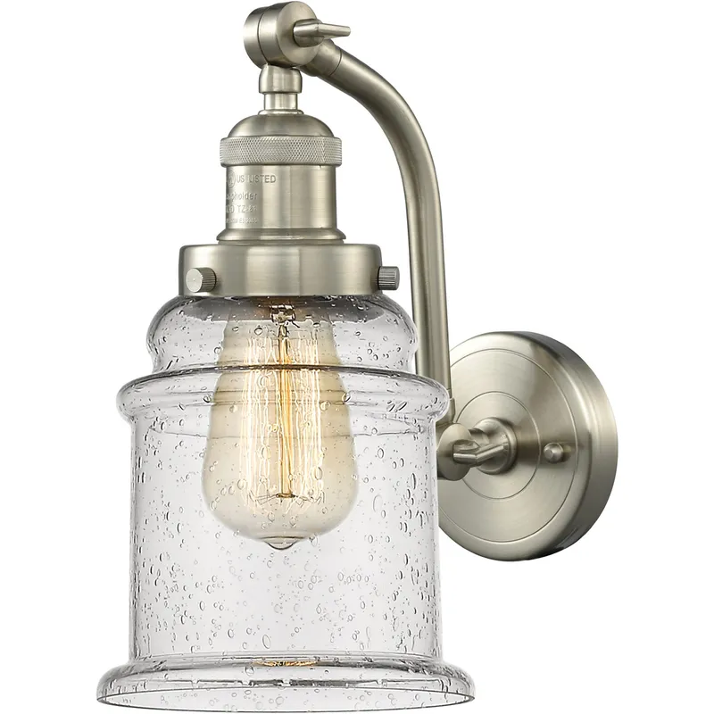 Franklin Restoration Canton 1 Light 7 inch Brushed Satin Nickel Sconce Wall Light in Seedy Glass, Franklin Restoration