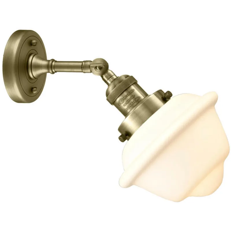 Franklin Restoration Small Oxford 1 Light 8 inch Antique Brass Sconce Wall Light in Incandescent, Matte White Glass, Franklin Restoration