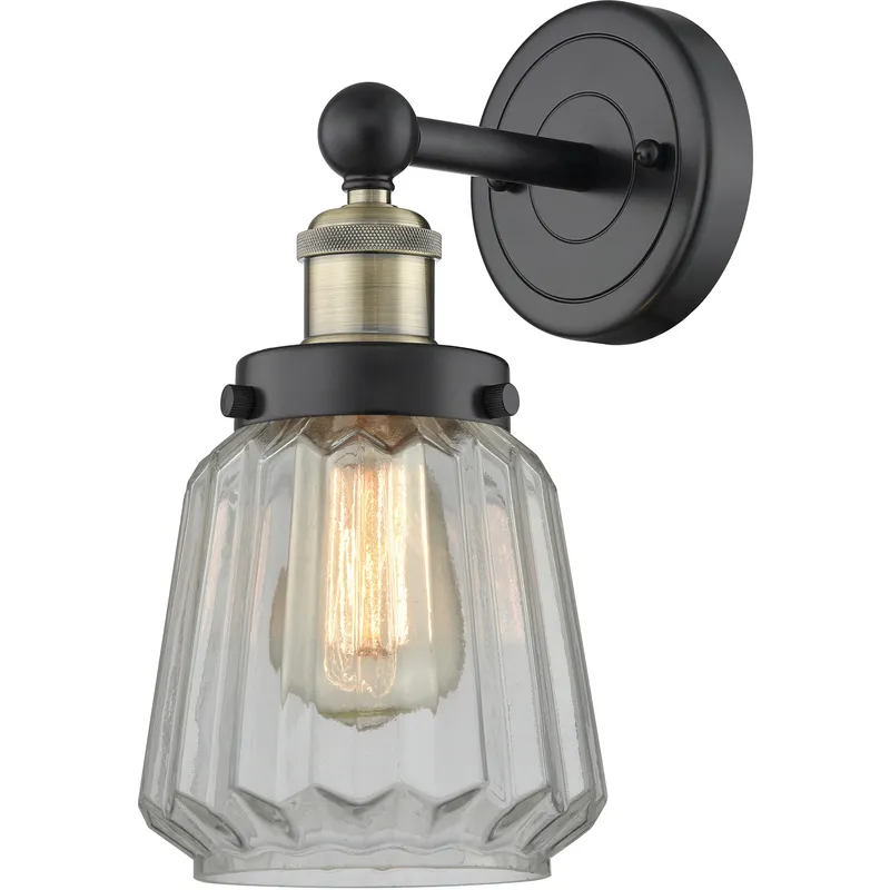 Chatham Sconce Wall Light in Black Antique Brass, Clear